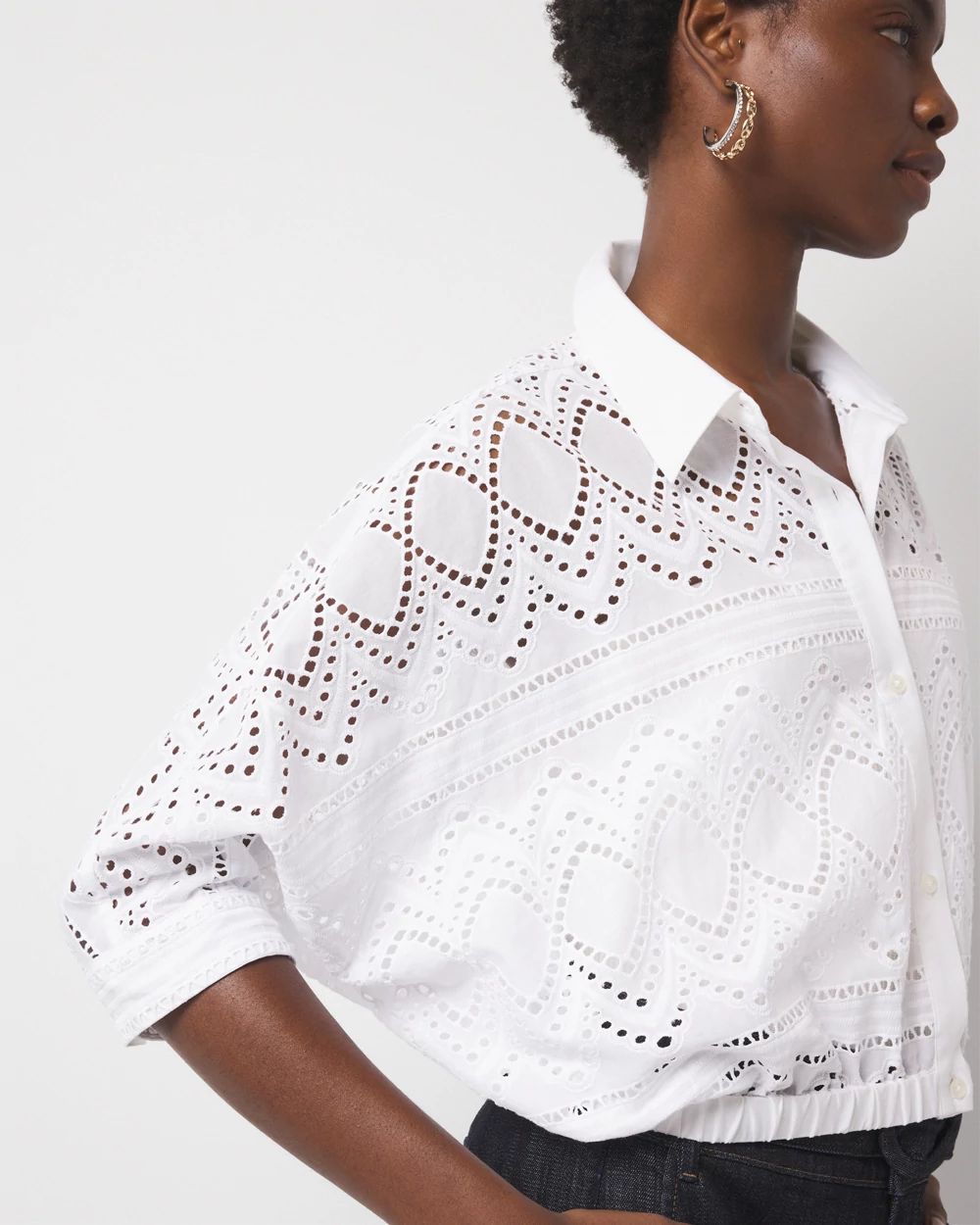 Kimono Sleeve Eyelet Shirt | White House Black Market